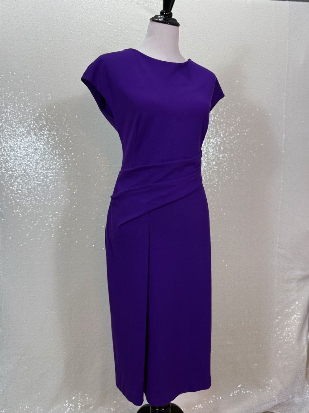 ESCADA Purple Draped Sheath Dress EU 42 Designer Cocktail Midi Dress - Picture 12 of 16